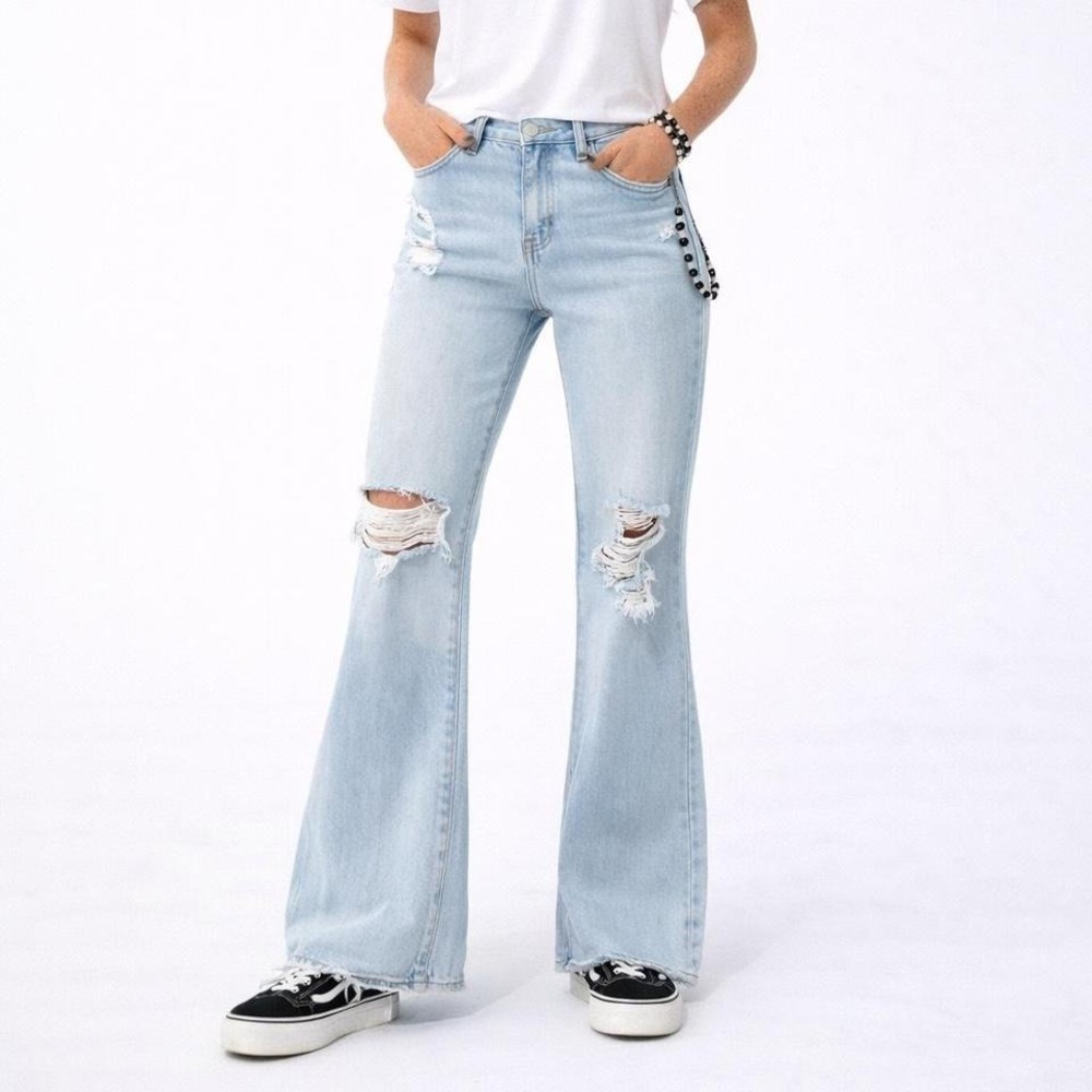 RSQ High Rise Flare Jeans Light Wash Distressed Womens 5/27